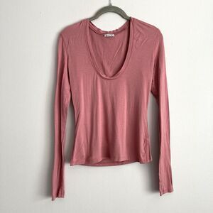 Free People Intimately Pink Scoop Neck Long Sleeve Top Medium Y2K Style Stretch